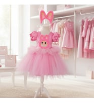 Labubu Kız Çocuk Kostümü, Labubu Elbisesi, Labubu Parti Elbisesi (A.Pembe)
