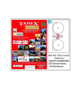 Tanex Cd Etiketi 100 Yaprak 116x41 Mm Lazer Yazıcı CD Etiketi