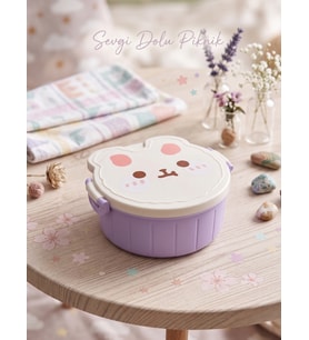 Teddy Bear Çocuklar İçin Çatal Ve Kaşıklı Üç Bölmeli Plastik Beslenme Kutusu Mor