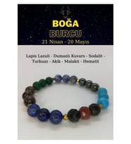 Boğa Burcu Bilekliği Akik, Turkuaz, Hematit, Dumanlı Kuvars, Sodalit, Malakit, Lapis Lazuli
