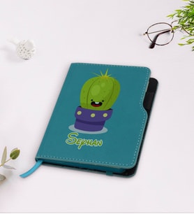 BK Gift Kişiye Özel Kaktüs Tasarımlı Turkuaz Termo Deri Defter-10