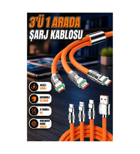 120W 3 İn 1 Silikon Şarj Kablosu – 180° Döner Başlık LED Göstergeli
