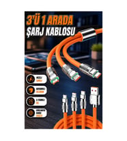 120W 3 İn 1 Silikon Şarj Kablosu – 180° Döner Başlık LED Göstergeli