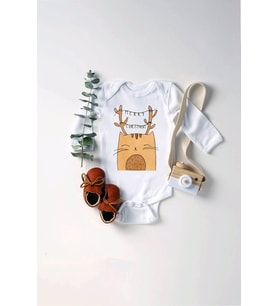 Unisex Bebek Merry Christmas Geyik Baskılı Body Zıbın