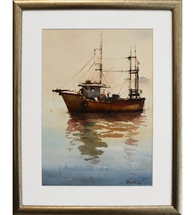 Sakin Sular Orjinal Suluboya Tablo - Mehmet Najafzadeh Eseri 38x48 cm