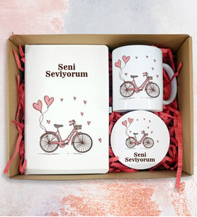 Sevgililer Günü Özel Ajanda Kupa Bardak ve Bardak Altlığı Set5 (Beyaz)