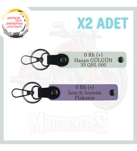 Mor Menekşe-Bordo, Motorcuya Özel, İsim Plaka ve 0 Rh (+) Kan Grubu Yazılı Özel Üretim x2 Anahtarlık