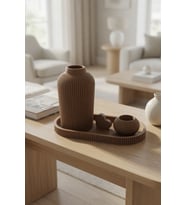 MYCRAFT3D Dekoratif Vazo Seti Tepsili Minimal Çizgili Vazo Mumluk Obje Modern Masaüstü Aksesuar