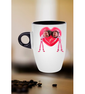 Mutlu Çiftler Love Kalp Baskılı Hediye Kupa Bardak Porselen Latte Filtre Kahve Fincanı