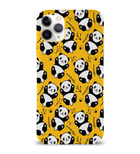 Apple iPhone 11 Pro Max Uyumlu Lansman Kılıf Panda Tasarımlı İçi Kadife Kapak-Sarı (Şeffaf)