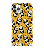 Apple iPhone 11 Pro Max Uyumlu Lansman Kılıf Panda Tasarımlı İçi Kadife Kapak-Sarı (Şeffaf)