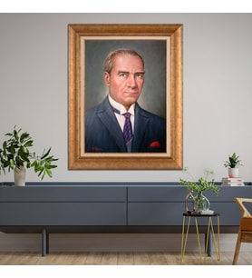 Altın Varaklı Çerçeveli Paspartulu Atatürk Tablo TR1425 (Gold)