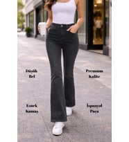 CEDY DENIM Yüksek Kalite Kadın 5 Cep Düşük Bel İspanyol Paça SkinnyFit Esnek Jean Pantolon C619 (Antrasit)