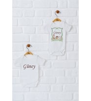 Pia Baby Premium %100 Pamuk İsme Özel Organik Baskılı İkili Set Çıtçıtlı Bebek Body Zıbın Modelleri 5060-17 (Ekru)