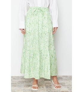 Moda Tesettür Regular Çiçekli Desen Günlük Uzun Boy Çiçekli Dokuma Kloş Etek