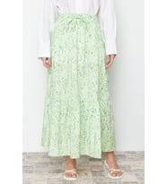 Moda Tesettür Regular Çiçekli Desen Günlük Uzun Boy Çiçekli Dokuma Kloş Etek