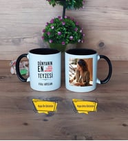 Teyzeye Hediye Kupa Bardak Siyah Fotoğraflı Doğum Günü Anneler Günü Hediyesi