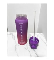 PİPETLİ Çift Renk Motivasyon Su Matarası 700 ml sızdırmaz kapak el tutmaç lı su şişesi