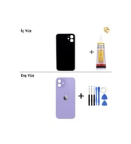 iPhone 12 Mor Arka Kapak Arka Cam Batarya Kapağı Lazer Kesim Kapak Pil Kapağı + B-7000 Yapıştırıcı + Tamir Seti