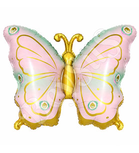 Kelebek Folyo Balon Pembe Yeşil Gold