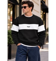 Erkek Şerit Detaylı Believe Baskılı 3 İplik Şardonlu Bisiklet Yaka Sweatshirt