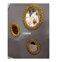 Dekoratif Polyester Üçlü Otantik Çiçek Desenli Ayna Takımı Gold