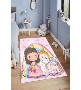 Dijital Baskılı Kaymaz Taban Yıkanabilir Kolay Temizlenir Modern Çocuk Odası Halısı NDÇ-HP-623 (Pembe)