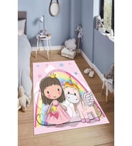 Dijital Baskılı Kaymaz Taban Yıkanabilir Kolay Temizlenir Modern Çocuk Odası Halısı NDÇ-HP-623 (Pembe)