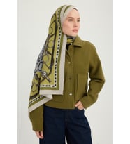 Schaless Süvarinin Arması - Mavi - Vierra Desenli Viskon Şal - 70x190 Cm (Hardal)