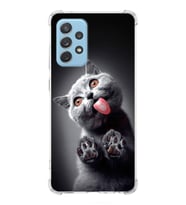 PrintiFy Samsung Galaxy A72 Uyumlu Kedi 2 Baskılı Şeffaf Köşe Korumalı Antişok Kılıf