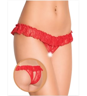 Mulvxbrf Brf02 Üstü Fırfırlı Ağı Açık Kırmızı Dantel Tanga - String (Mulvix)