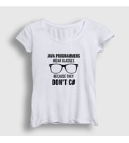 Presmono Kadın Beyaz Glasses Developer Yazılımcı T-Shirt 333993tt (Beyaz)