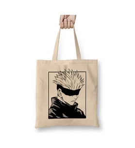 Jujutsu Kaisen Satoru Gojo Bez Çanta Uzun Saplı Alışveriş Çantası Plaj Çantası (Beyaz)