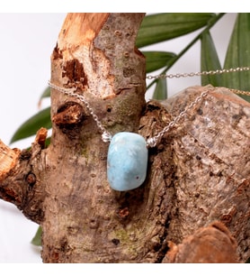 Larimar Taşı Gümüş Kolye - Şekilsiz Larimar Taşı