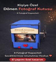 Kişiye Özel 8 Fotoğraflı Çevirmeli Nostaljik Resim Kutusu - Fotobox Işıklı Döner Albüm (Buz Mavi)