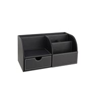 Masa Üstü Düzenleyici,Kalemlik,Kumandalık,Küpbloknotluk,Tabletlik,Kitaplık,6 Gözlü,Çekmeceli,Desktop Organizer,Vegan,24,5*13*12 (Siyah)