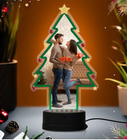 Yılbaşına Özel Fotoğraflı Çam Ağacı Karikatür 3D Led Lamba (Beyaz)