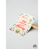 Eat Drink Be Merry Poster, Çerçevesiz Yüksek Kalite Duvar Afişi - Mutfak Dekorasyonu