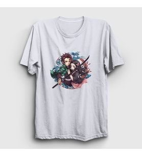 Presmono Unisex Beyaz Tanjiro Nezuko Anime Demon Slayer Kimetsu No Yaiba T-Shirt 308900tt
