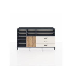 Arges Konsol 8 Raflı 3 Çekmeceli Tek Kapaklı  176x30x99 Antrasit-Çam/Aytaşı