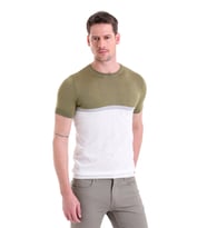 Hatemoğlu Olive Slim Fit Desenli Bisiklet Yaka Tişört (Yeşil)