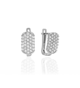 925 Ayar Oval Bombe Tasarımlı Taşlı Gümüş Küpe Silver