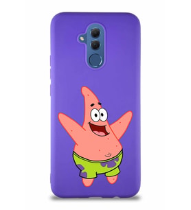 Huawei Mate 20 Lite Soft Premier Kapak Patrick Yıldız Tasarımlı Silikon Kılıf - Mor (Şeffaf)