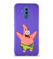 Huawei Mate 20 Lite Soft Premier Kapak Patrick Yıldız Tasarımlı Silikon Kılıf - Mor (Şeffaf)
