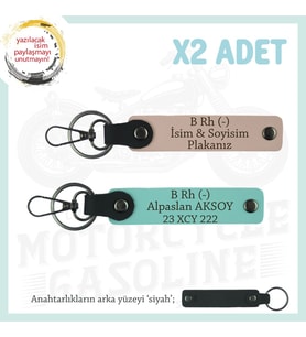 Driftçiye, İsim Plaka ve B Rh (-) Kan Grubu Yazılı Kişiye Özel x2 Anahtarlık, Yavruağzı-Turkuaz-Syh (Çok Renkli)