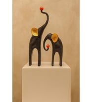 Modern Fil Çifti Heykel Abstrakt Siyah Dekoratif Figür Süsler Oturma Masaüstü Ofis Dekorasyon 30cm (Ekru-Siyah)