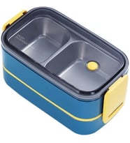 Vagonlife Beslenme Kutusu İki Katlı - Paslanmaz Çelik - 1400ml (Kaşık ve Çatal) Lunch Box (Lacivert)