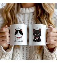 Sevgililere Özel Hediyelik 2'li Kedi Figürlü 330ml Baskılı Beyaz Seramik Kupa Bardak