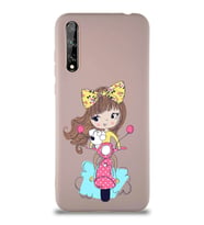 Huawei P Smart S Soft Premier Kapak Vespagirl Tasarımlı Silikon Kılıf - Pudra (Şeffaf)