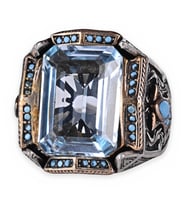 KAMBO El Yapımı 925 Ayar Gümüş Mavi Topaz Taşlı Erkek Yüzük - 21 gr